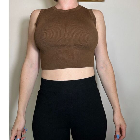 Zara Brown Cropped Tank Top Size Medium - Picture 1 of 5